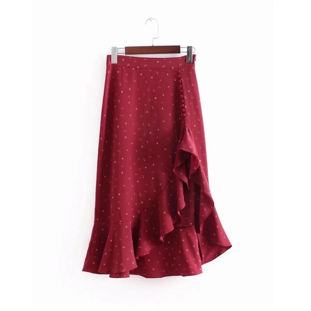 Red ruffle mini skirt